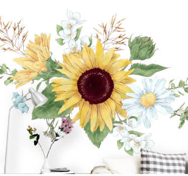 Fotobehang bloemen zonnebloem bloesem compositie - TenStickers