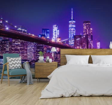 New York fotobehang paarse lucht - TenStickers