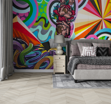 Urban foto behang grafitti met rozen - TenStickers