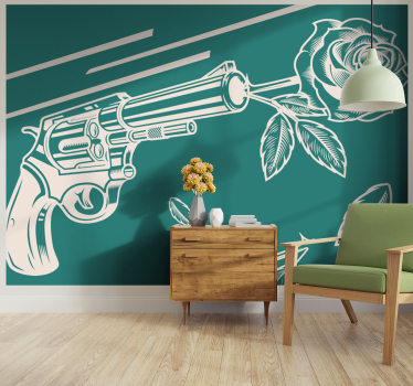 Graffiti fotobehang gun en roos - TenStickers