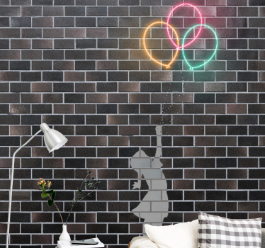 Graffiti fotobehang meisje dat ballonnen bereikt - TenStickers