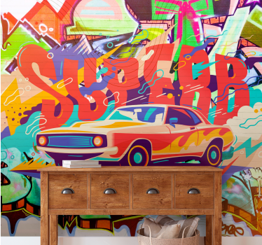 Graffiti fotobehang retro auto kunstwerk - TenStickers