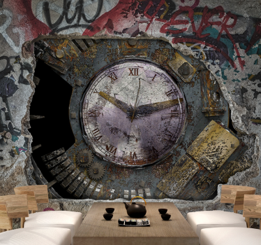 Graffiti fotobehang roestige klok ontwerp - TenStickers