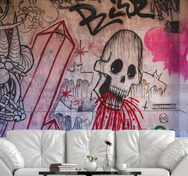 Graffiti fotobehang skull en vleermuizen - TenStickers