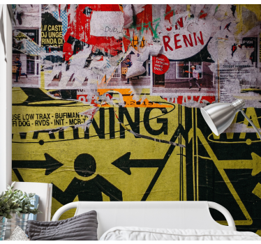 Graffiti fotobehang stedelijke waarschuwingsborden - TenStickers