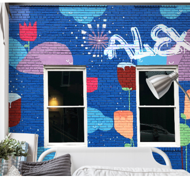 Kleurrijke bloemenelementen graffiti fotobehang - TenStickers