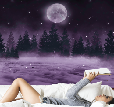 Maanverlichte roze scène foto behang bos - TenStickers