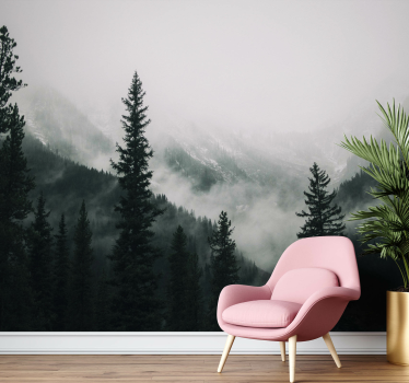 Mistig berglandschap foto behang bos - TenStickers
