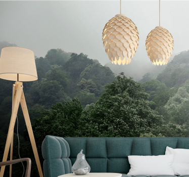 Mistig landschap foto behang bos - TenStickers