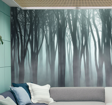 Mistige bomen silhouet foto behang bos - TenStickers