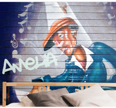 Muzikant met hoed graffiti fotobehang - TenStickers