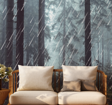 Rustig regenachtig foto behang bos - TenStickers