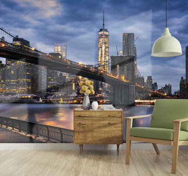 Skyline van brooklynbrug foto behang New York - TenStickers