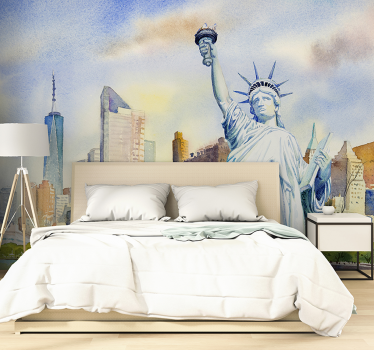 Skyline van het vrijheidsbeeld foto behang New York - TenStickers