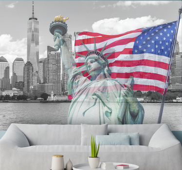 Standbeeld vrijheid skyline foto behang New York - TenStickers