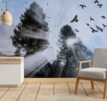 Stralende oerwoudstralen met vogels foto behang bos - TenStickers