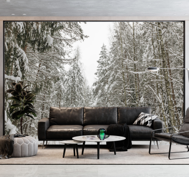 Winter dag foto behang bos - TenStickers