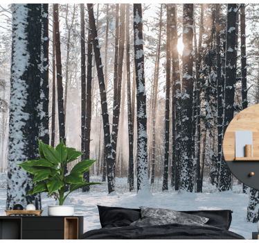 Winterse dennenbossen foto behang bos - TenStickers