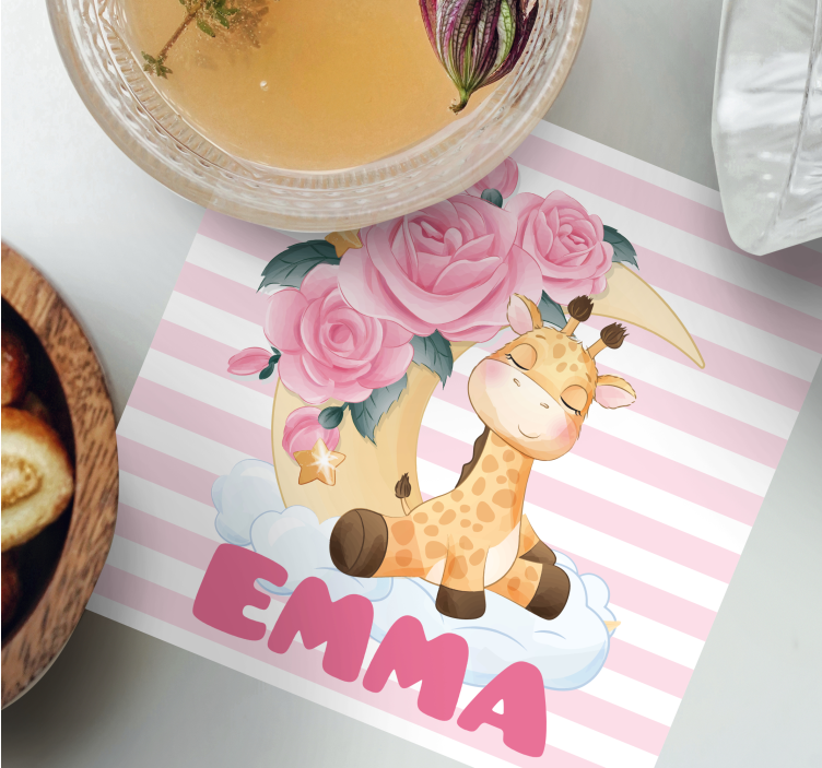Gepersonaliseerde onderzetters giraffe met bloemenmaan - TenStickers