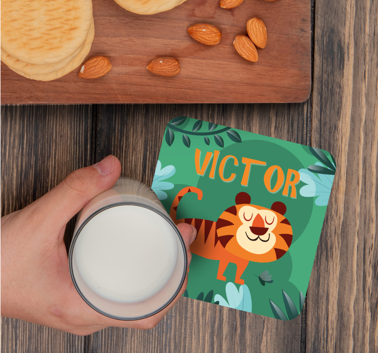 Gepersonaliseerde onderzetters vrolijke tijger illustratie - TenStickers