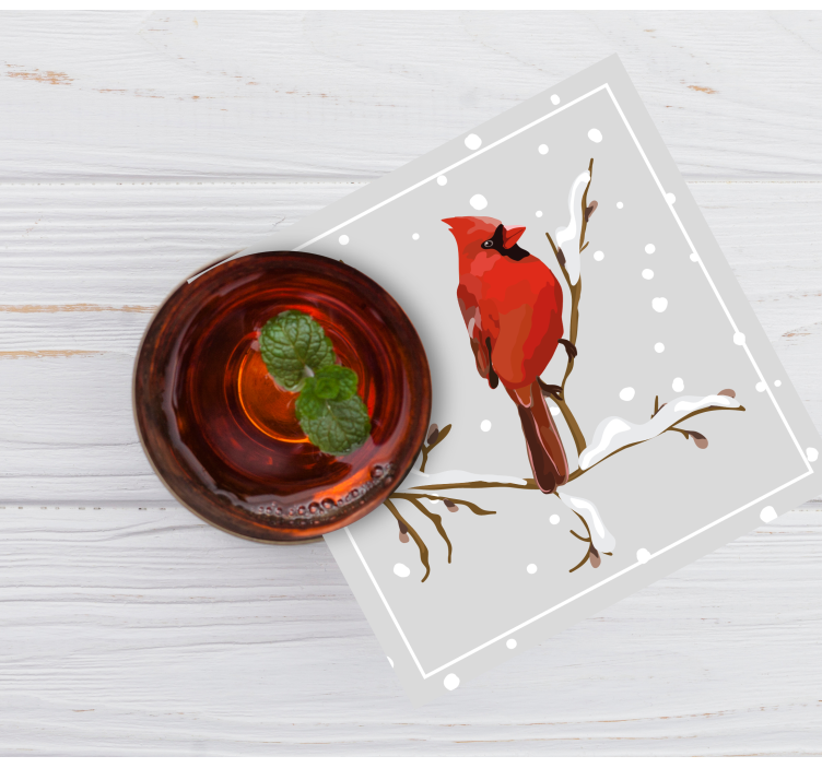 Kerst onderzetters kardinaal op sneeuwtak - TenStickers