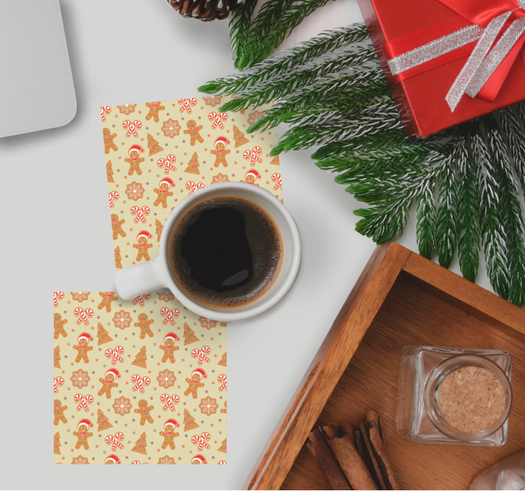 Kerst onderzetters met feestelijk peperkoekpatroon - TenStickers