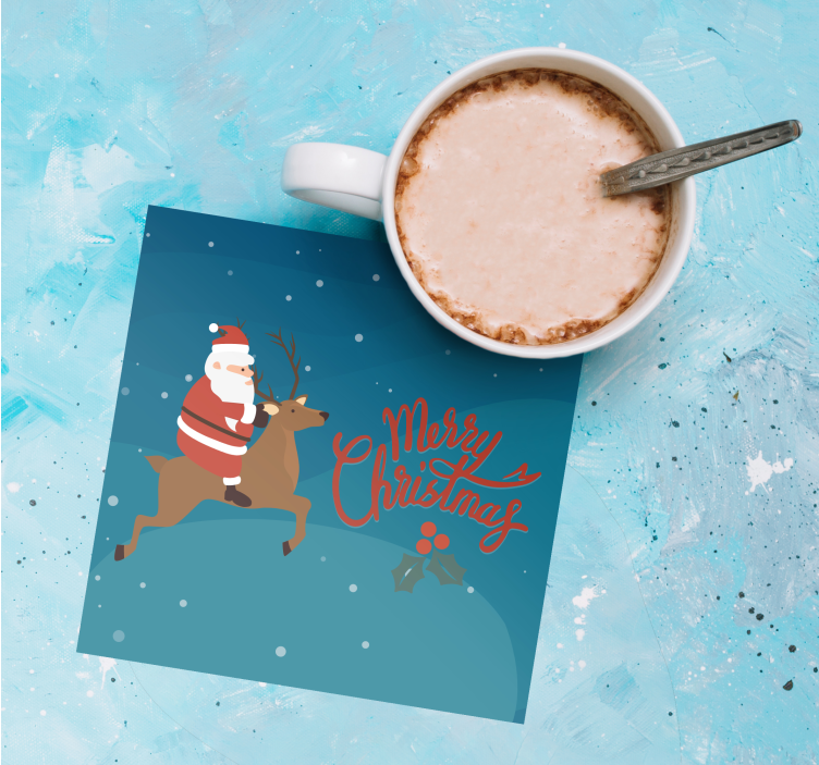 Kerst onderzetters santa op rendier - TenStickers