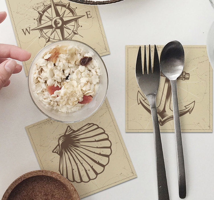 Vintage onderzetters set met nautische symbolen - TenStickers