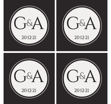Gepersonaliseerde zwart-witte huwelijksonderlegger voor glazen - TenStickers