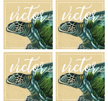 Gepersonaliseerde onderzetters schildpadillustratie met naam - TenStickers
