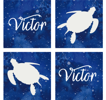 Gepersonaliseerde onderzetters blauwe schildpad silhouet - TenStickers