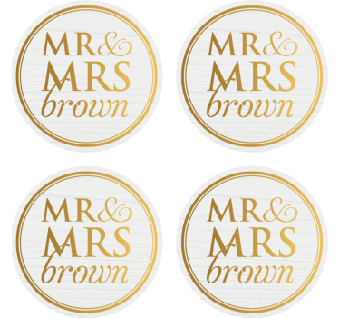 Onderzetters bruiloft Elegante heer en mevrouw voor bruiloften aa - TenStickers