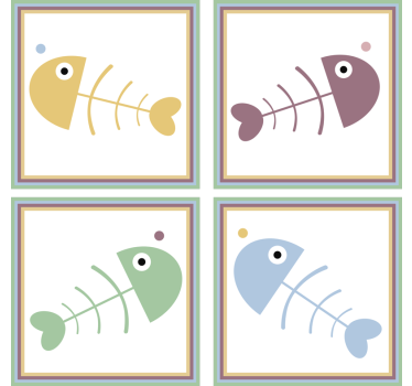 Onderzetters kleurige visskeletjes - TenStickers