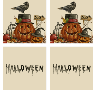 Halloween onderzetters pompoen kraai scène - TenStickers