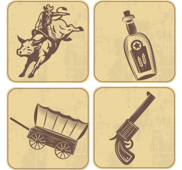 Vintage onderzetters rodeo cowboy kunstwerk - TenStickers