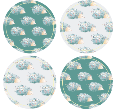 Moderne onderzetters met egels in bloemenomgeving - TenStickers