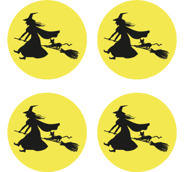 Halloween onderzetters heks op bezemsteel - TenStickers