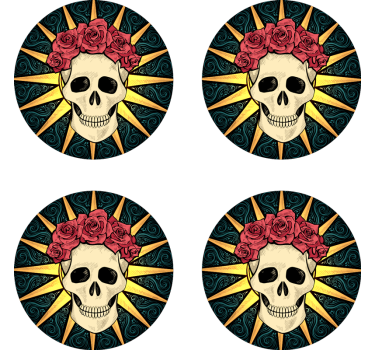 Vrouwen schedel met roos halloween onderzetter - TenStickers