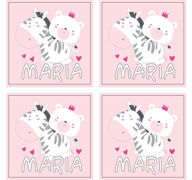 Gepersonaliseerde onderzetters schattig zebra beer duo - TenStickers