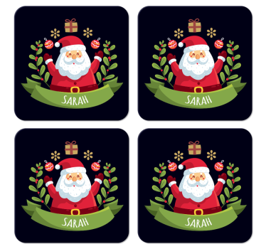 Gepersonaliseerde onderzetters Kerstman met naam - TenStickers