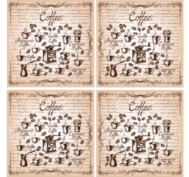 Gepersonaliseerde onderzetters koffietypes illustratie - TenStickers