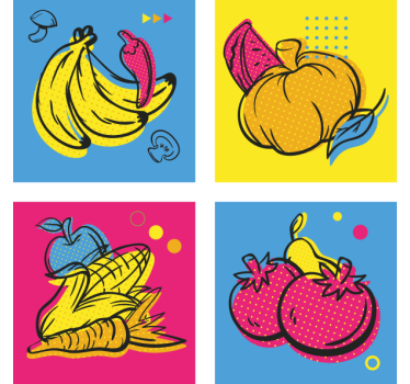 Moderne onderzetters met kleurrijke fruitillustraties - TenStickers