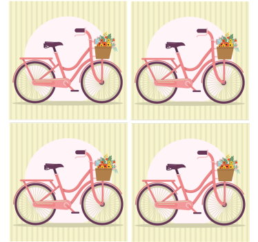 Moderne onderzetters roze fiets met bloemen - TenStickers