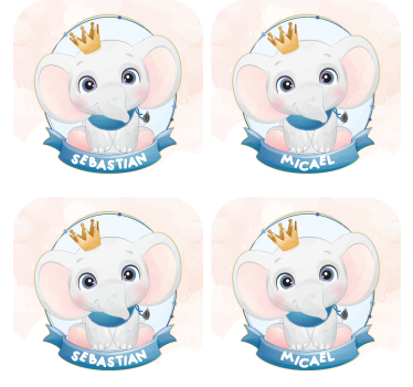 Gepersonaliseerde onderzetters olifanten karakterportretten - TenStickers