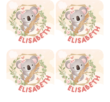 Gepersonaliseerde onderzetters schattige koala met bloemen - TenStickers