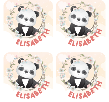 Gepersonaliseerde onderzetters panda met bloemaccenten - TenStickers