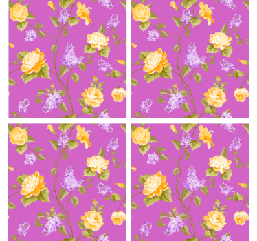Onderzetters bloemenprint met gele rozen - TenStickers