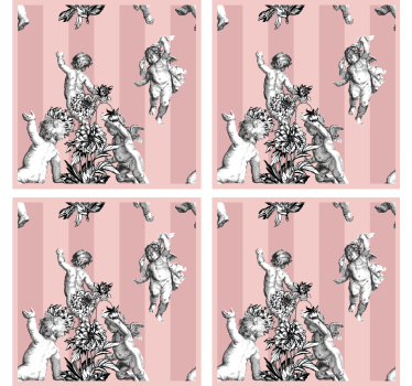 Cherubijnen en bloemenmotief vintage onderzetters - TenStickers