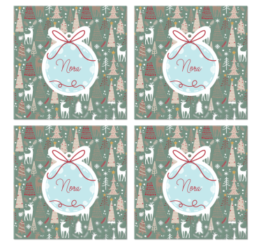 Kerst ballen onderzetters met naam - TenStickers