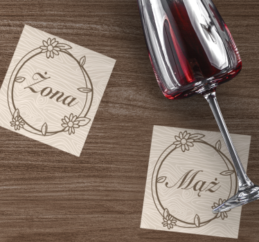Gepersonaliseerde onderzetters bloemig frame monogram - TenStickers
